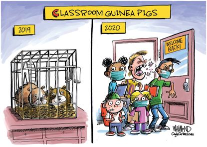 Editorial Cartoon U.S. coronavirus school guinea pigs