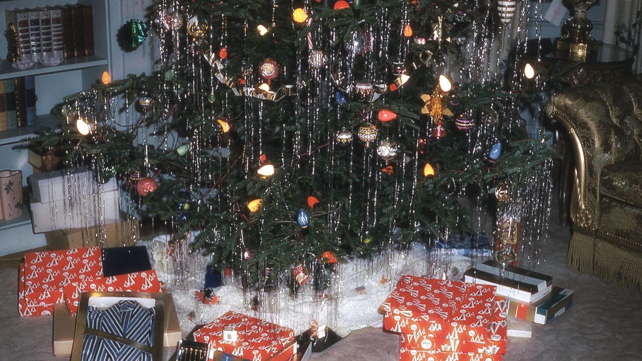 A pine Christmas tree with retro decorations