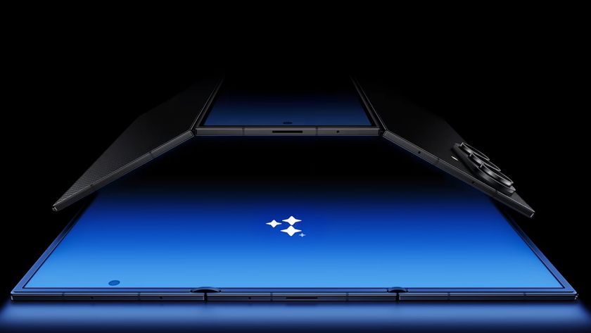 Samsung Galaxy Z TriFold smartphones on a black background