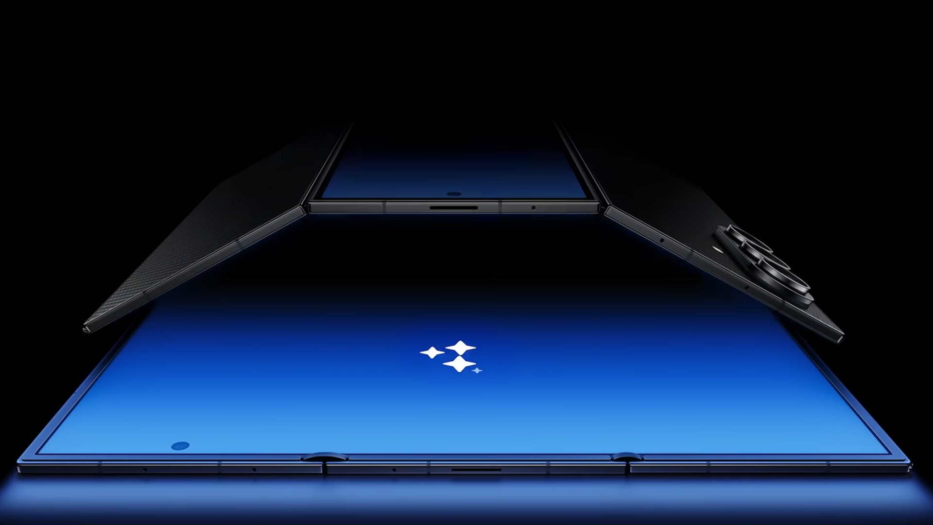 Samsung Galaxy Z TriFold smartphones on a black background