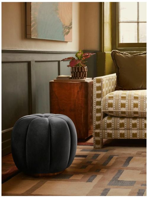 Sofia Footstool, Velvet, Grey Blue