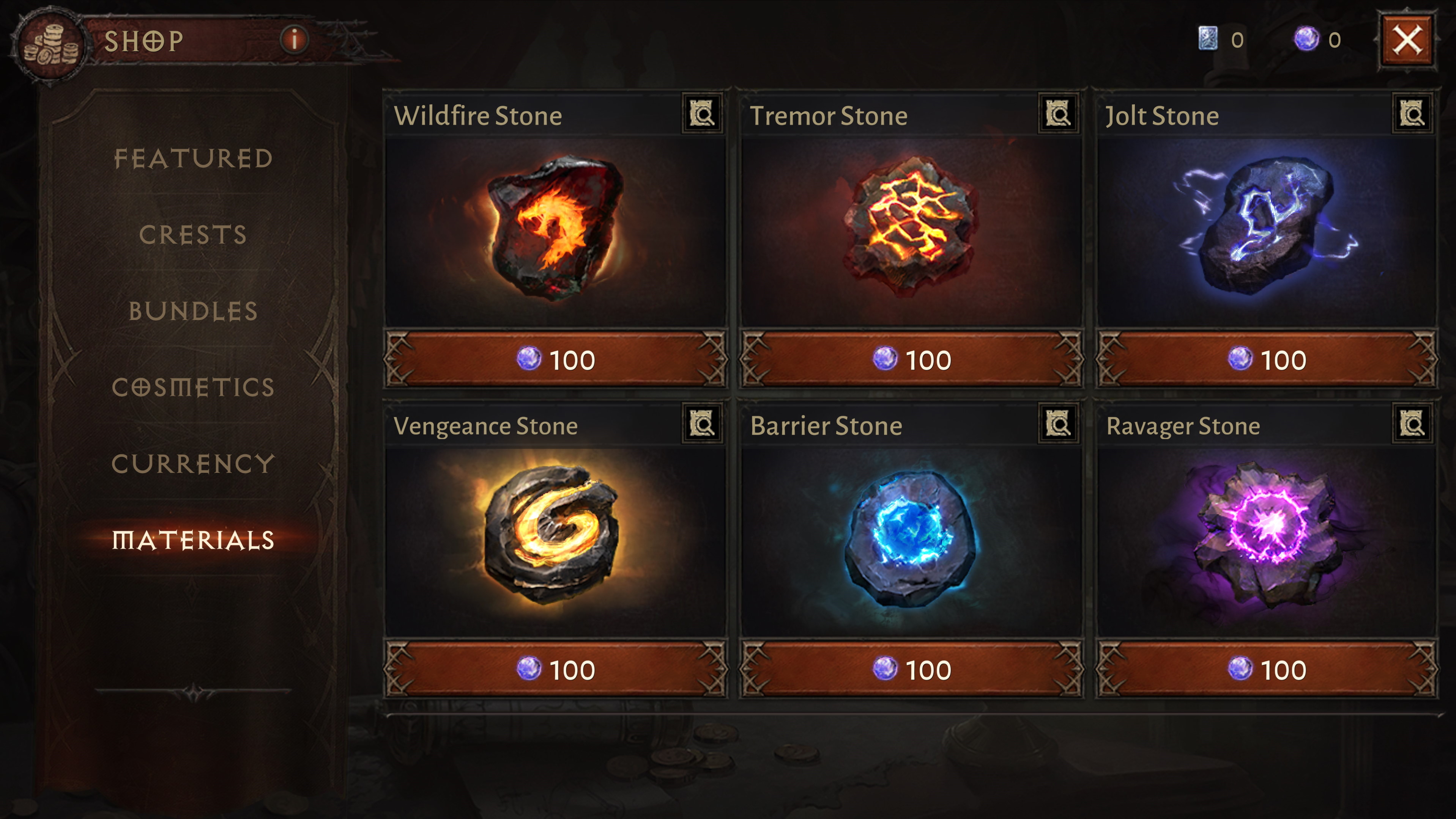 Diablo Immortal shop screens