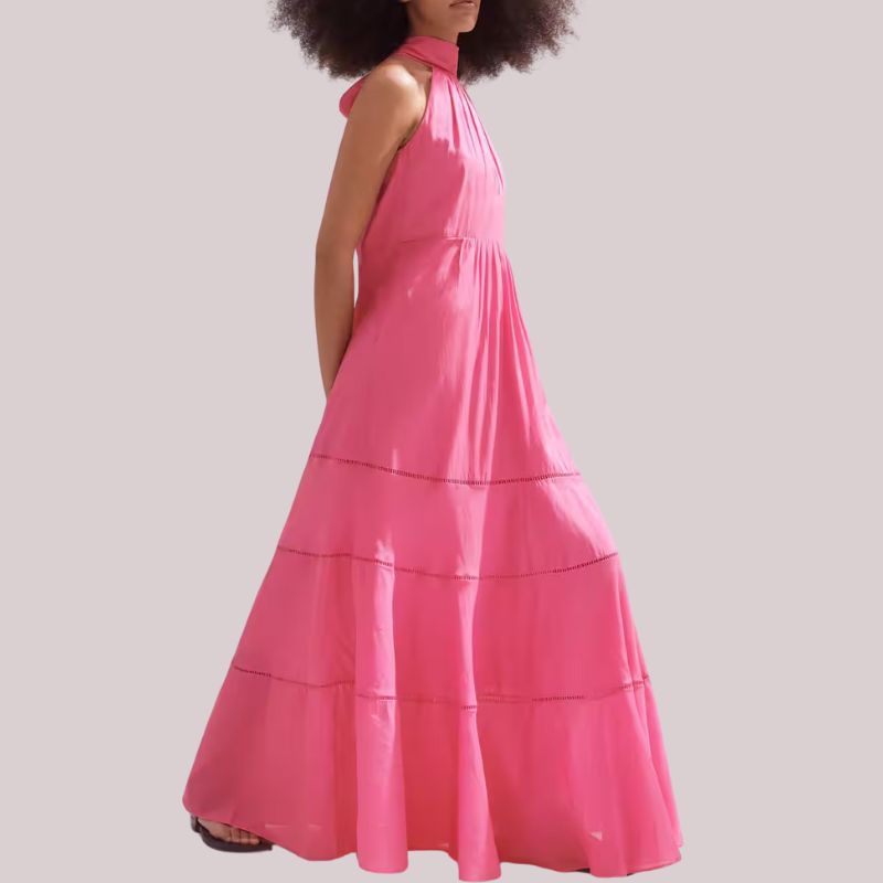 Cotton Voile Halterneck Full-Length Dress