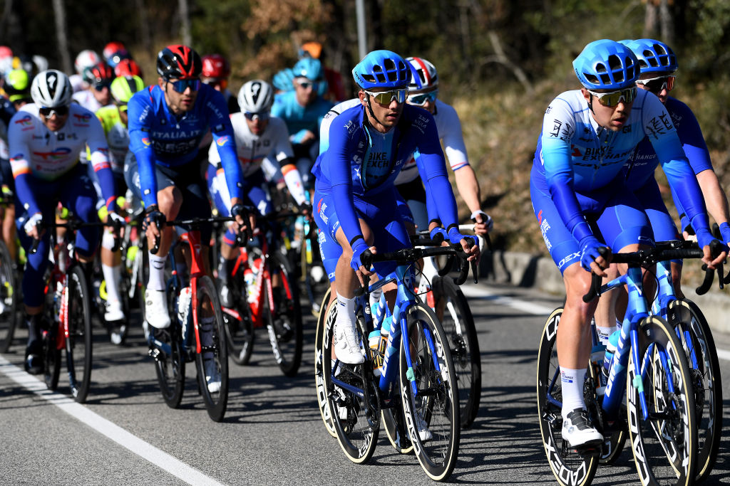 TERNI ITALY MARCH 09 LR Matteo Sobrero of Italy and Alexander Konychev of Italy and Team BikeExchange Jayco compete during the 57th TirrenoAdriatico 2022 Stage 3 a 170km stage from Murlo to Terni TirrenoAdriatico WorldTour on March 09 2022 in Terni Italy Photo by Tim de WaeleGetty Images