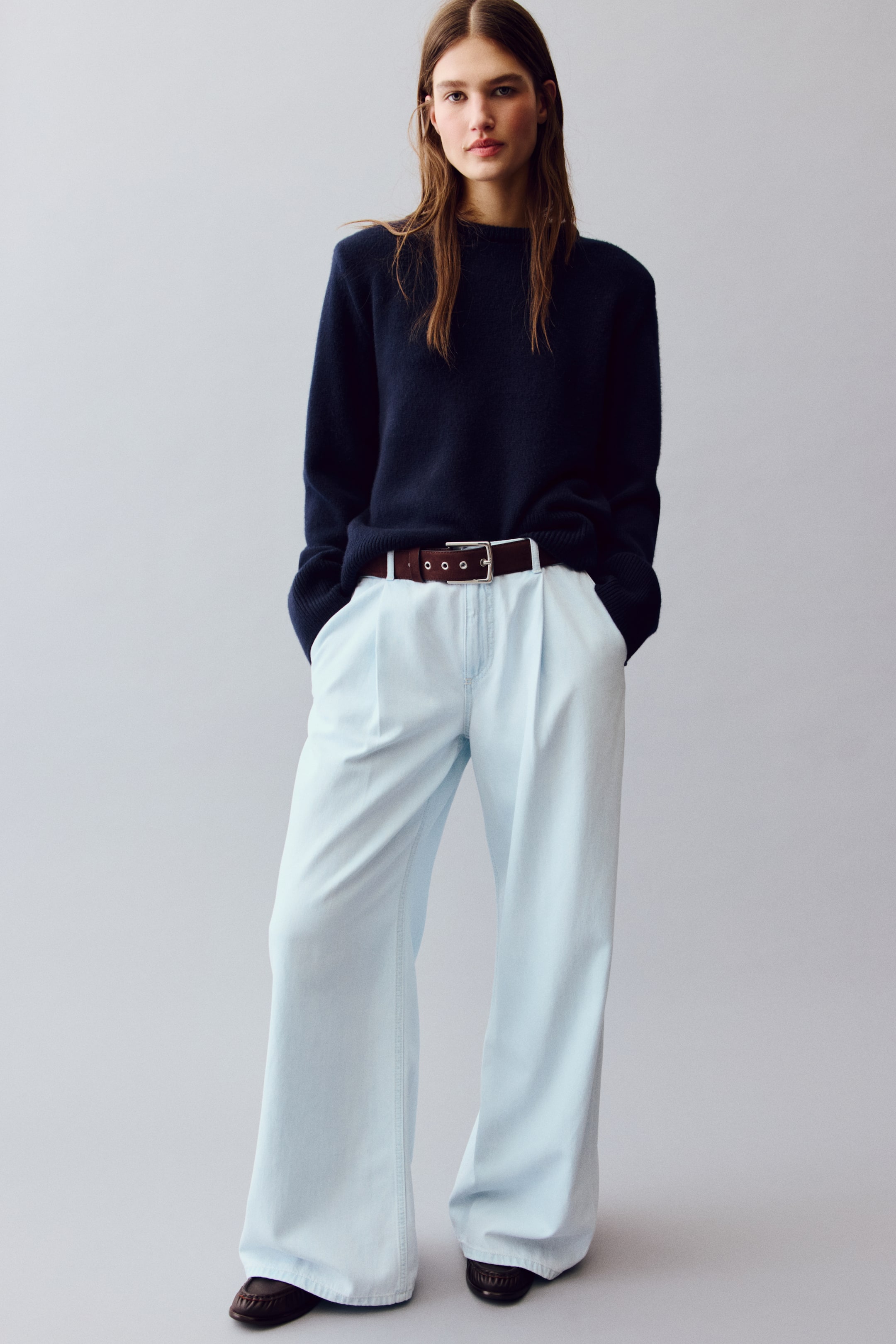 Loose Fit Wide Regular Jeans - Dark Denim Blue