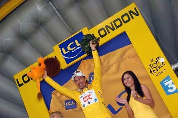 The podium is clad in yellow.