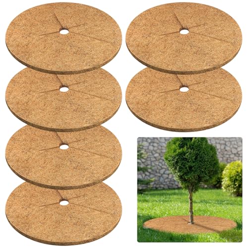 Legigo 6pcs Coconut Fiber Mulch Ring Tree Plant Protector Mat, 24 Inch Natural Coco Coir Tree Mulch Ring Plant Pot Soil Cover, Tree Rings Disc Plant Cover for Indoor Outdoor Plants,landscaping