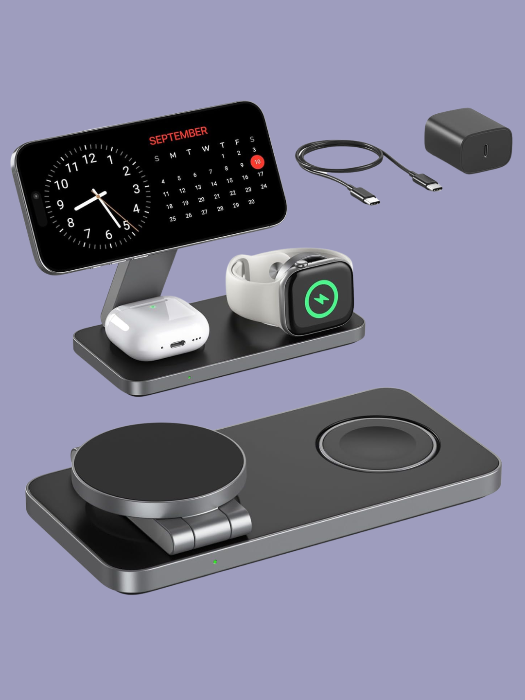 A black magnetic 3-in-1 charging station from Keepro