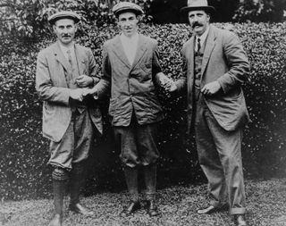 Harry Vardon, Francis Ouimet, Ted Ray pose for a photo at the 1913 US Open