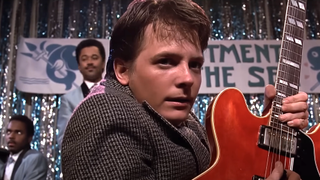 A screengrab of Michael J. Fox in the prom dance scene from Back to the Future
