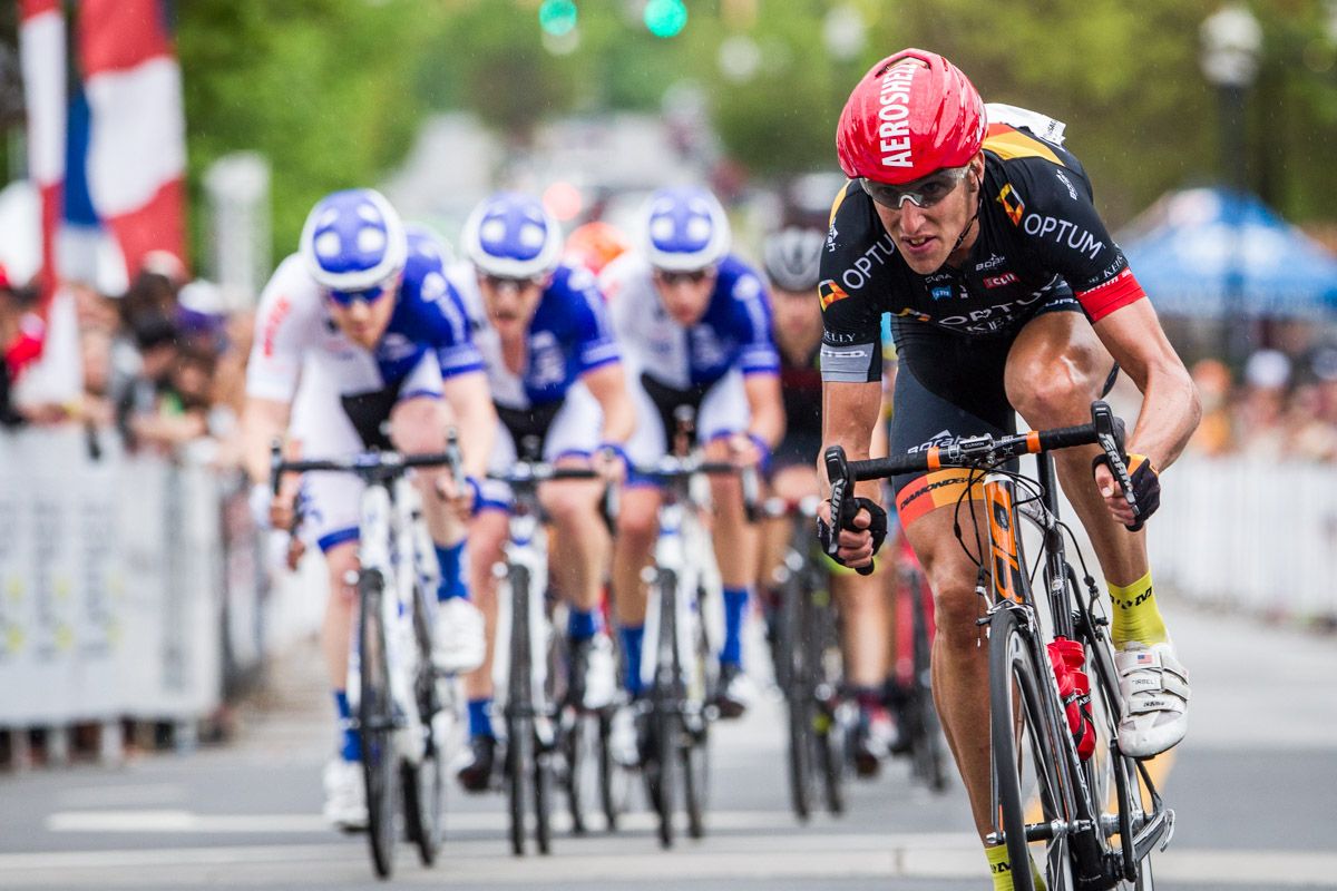 Tom Zirbel (Optum) tries to pull off an attack with one lap to go