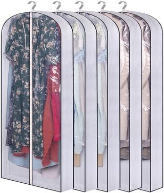 Sleeping Lamb 60'' Long Hanging Garment Bags for Closet Storage Gusseted Clear Dress Bag for Clothes, Gowns, Coats, Suits, 5 Packs