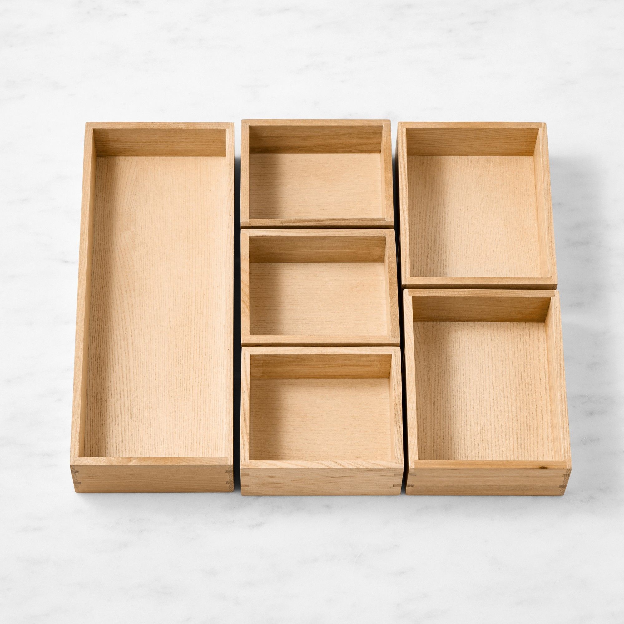 Wood drawer organizer bins