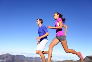 A couple goes running together.