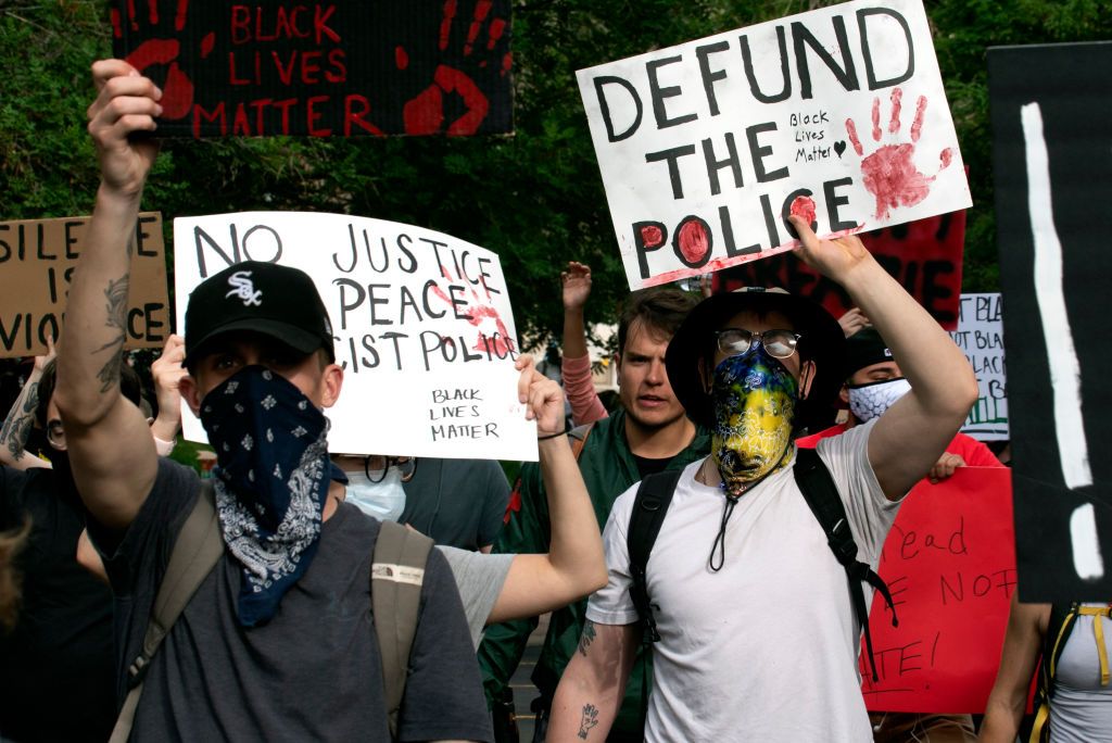  Protesters voice support for black lives matter and the end of police brutality.