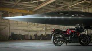 The sleek nose of the SR-72 Darkstar hypersonic plane featured in "Top Gun: Maverick."