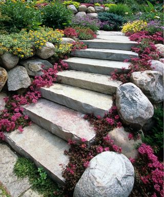 Garden steps with boulders