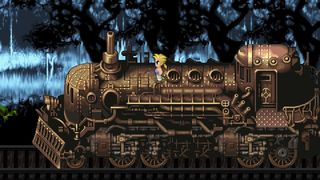 A characta standin on a train up in Final Fantasy 6