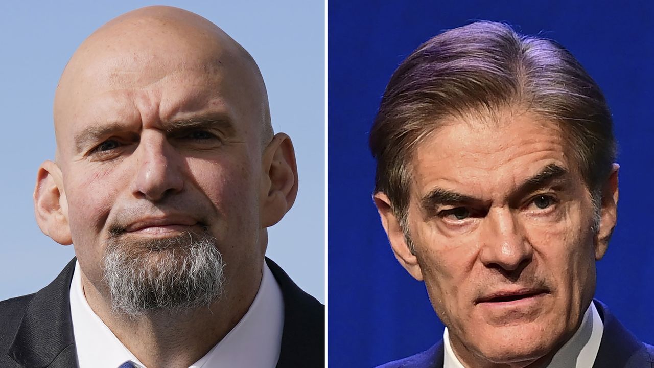 A combination of file photos showing Lt. Gov. John Fetterman and Mehmet Oz.