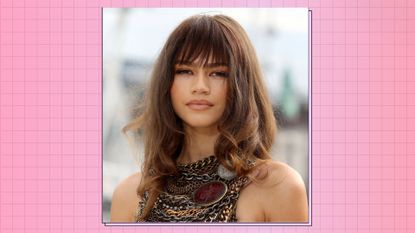 Zendaya dating history: Actress Zendaya pictured with a fringe, during the Dune Photocall in London ahead of the film's release on 21st October in central London on October 17, 2021 in London, England. / in a pink template