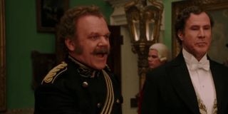 John C Reilly and Will Ferrell in Holmes and Watson greeting the queen