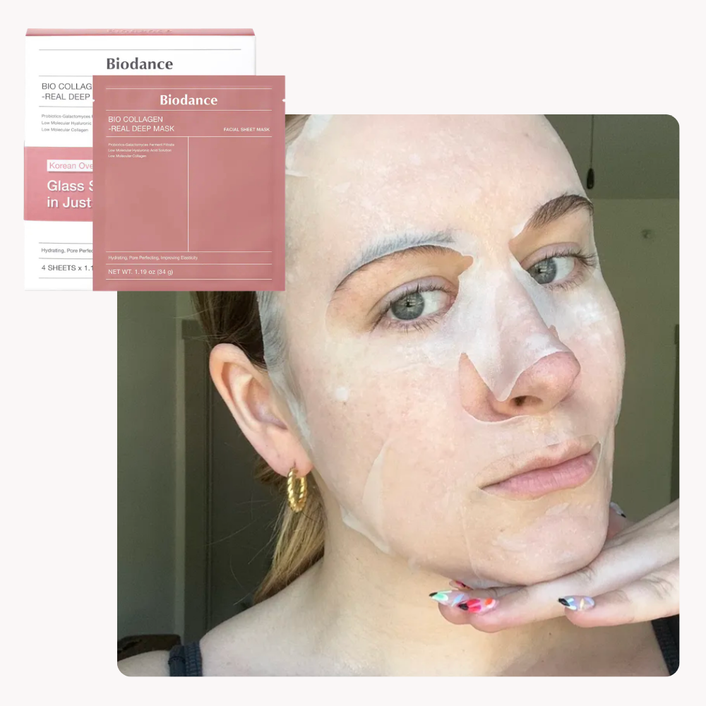 Beauty editor Kaitlyn McLintock wearing the Biodance face mask