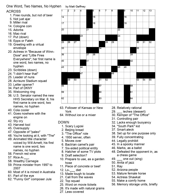 An unsolved crossword puzzle.