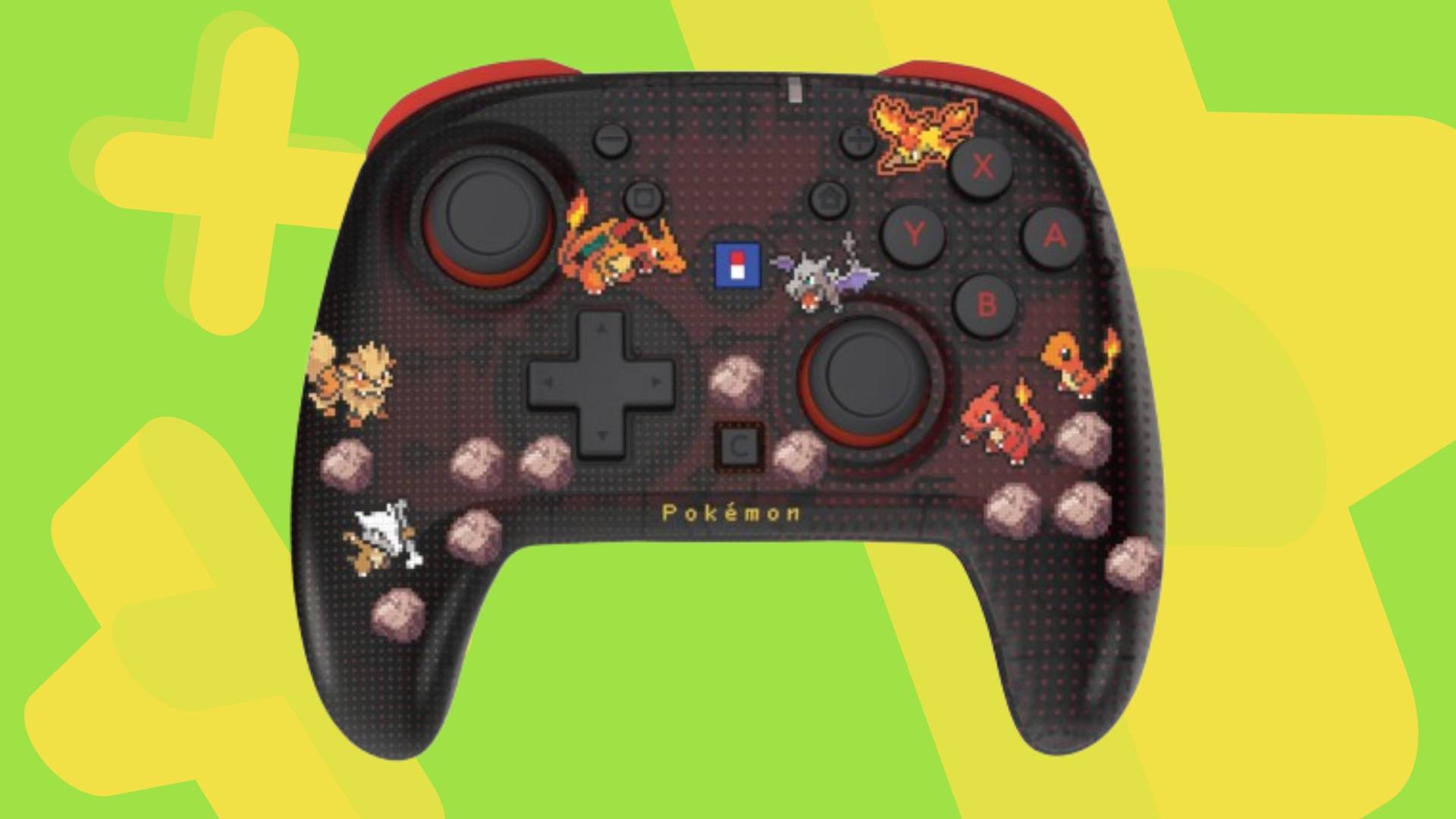 Image of the Pokemon Pixel Red Horipad Turbo controller on a green GamesRadar+ background.