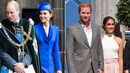Prince William and Princess Catherine’s parenting choice explained. Seen here are the Prince and Princess of Wales next to Prince Harry and Duchess Meghan at separate occasions