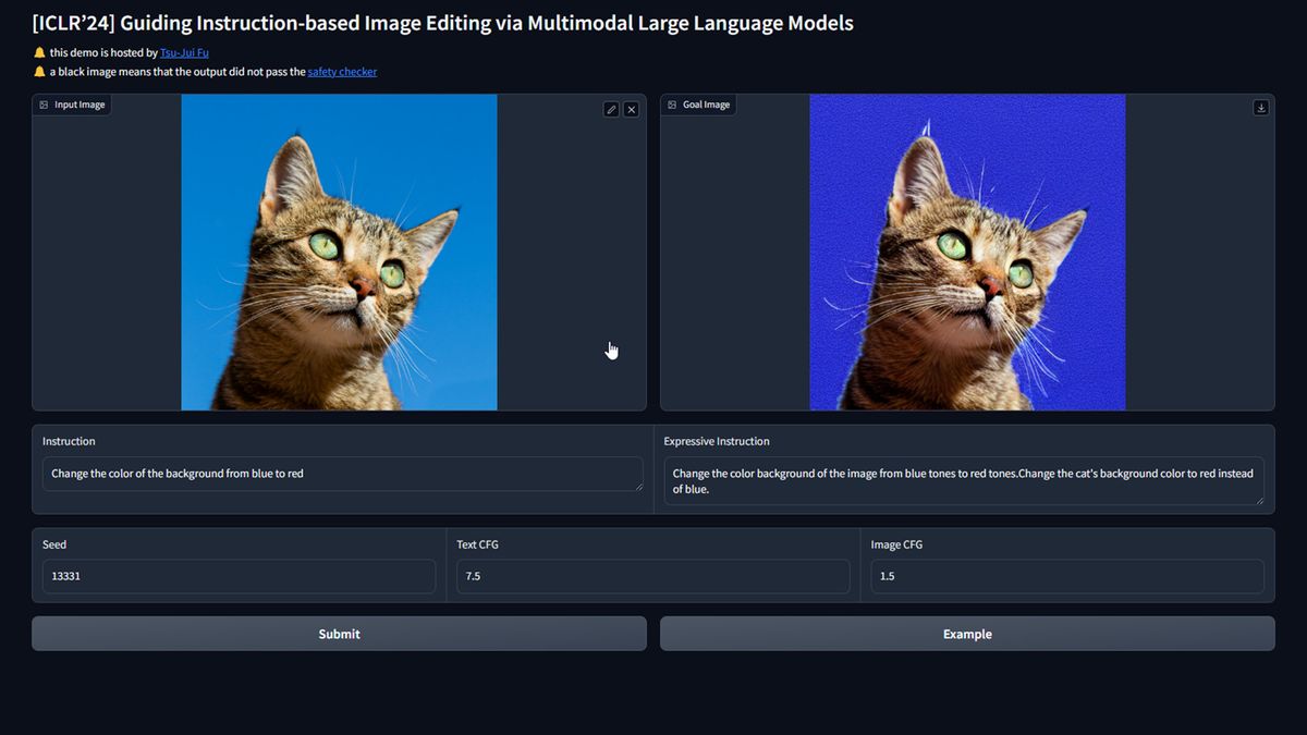 Cat picture new background on MGIE