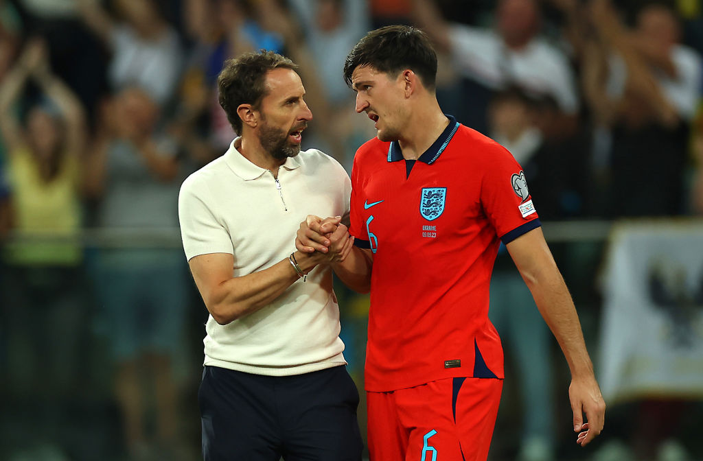 News Gareth Southgate, Head Coach of England, interacts with Harry Maguire of England following the UEFA EURO 2024 European qualifier match between Ukraine and England at Stadion Wroclaw on September 09, 2023 in Wroclaw, Poland. (Photo by Eddie Keogh - The FA/The FA by Getty Photos)
