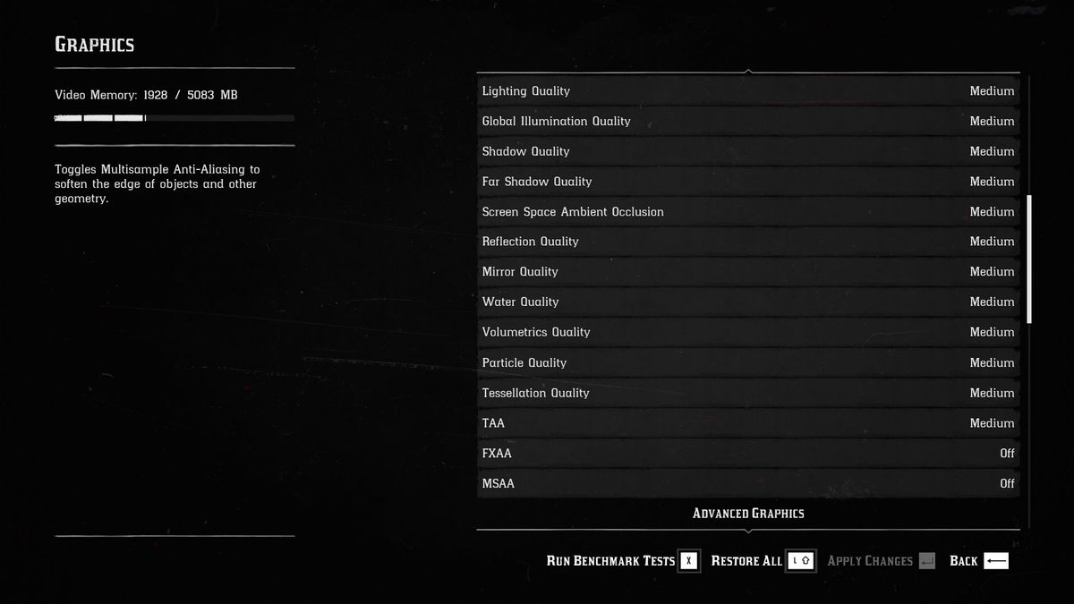 Red Dead Redemption 2 settings