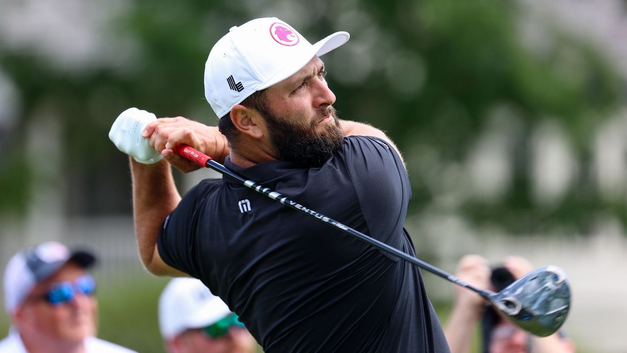 Jon Rahm takes a shot during LIV Golf Greenbrier