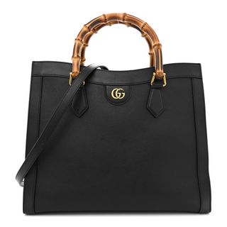 Gucci Wonka Grain Calfskin Medium Diana Tote Bag Black