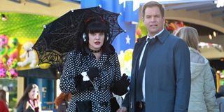 Pauley Perrette as Abby Scuito and Michael Weatherly as Anthony DiNozzo on NCIS