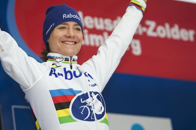 Marianne Vos on the podium after winning in Zolder