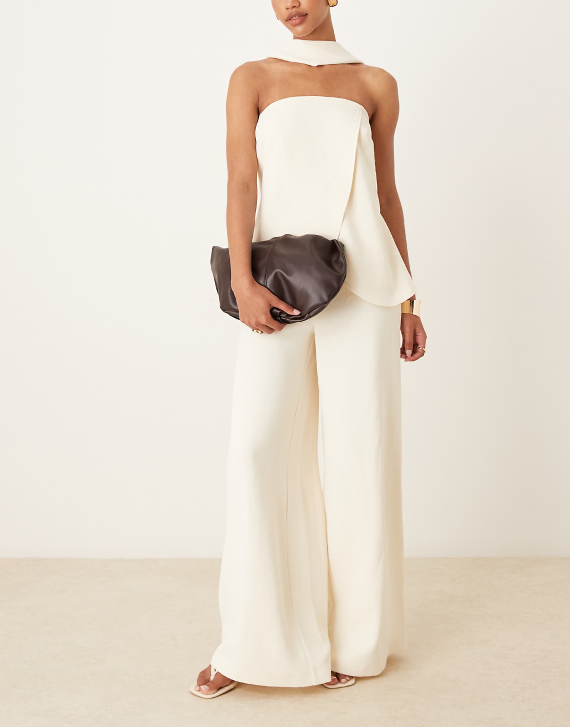Asos Design Tailored High Waist Corset Detail Palazzo Pants in Buttermilk - Part of a Set