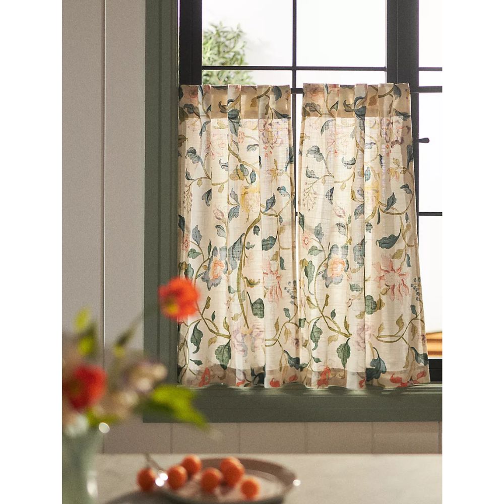 Hattie Organic Cotton Floral Printed Caf&amp;eacute; Curtains