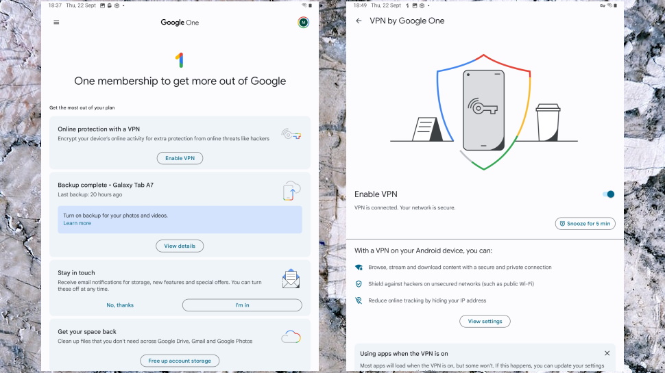 Beeld van Google One VPN Interface