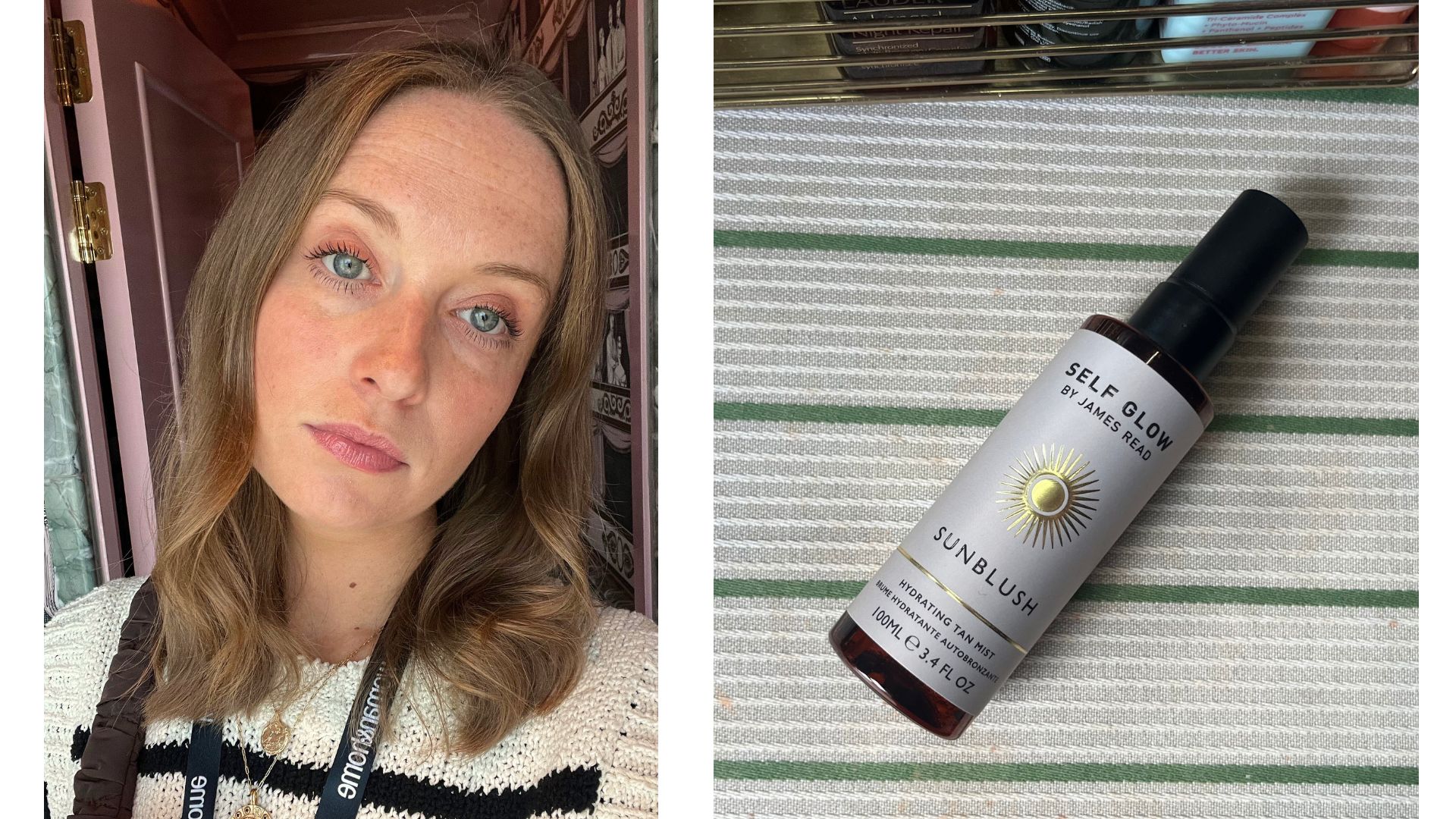 an image of beauty writer Annie after using Self Glow by James Read Sunblush Hydrating Tan Mist