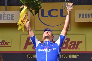 Marcel Kittel celebrates his stage 2 in on the Tour de France podium