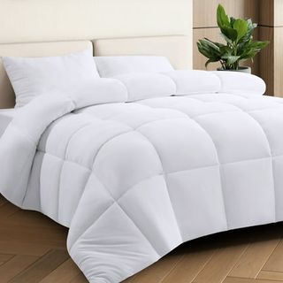 Balichun All Season Queen Size Cooling Comforter，fluffy Down Alternative Comforter - Quilted Duvet Insert With Corner Tabs - Luxury Soft Hotel Comforter - Reversible - Breathable - White