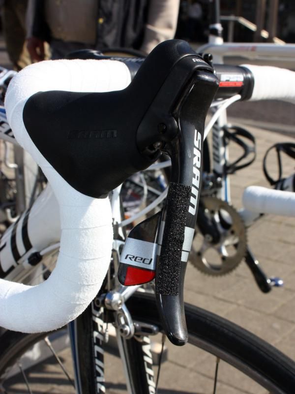 A bit of grip tape on the brake levers will provide a more secure purchase on the rough cobbles of Paris-Roubaix.