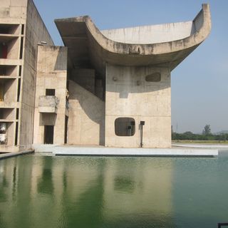 The Assembly building, surrounded by water on one side