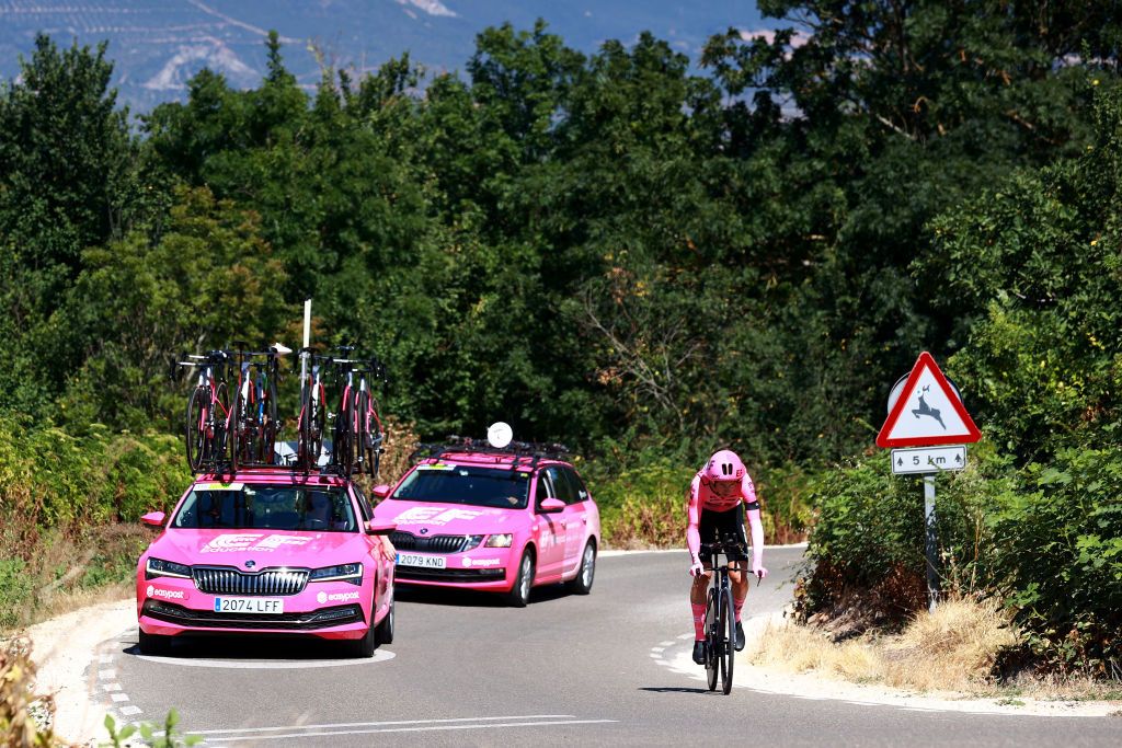 POZA DE LA SAL SPAIN AUGUST 16 Jens Keukeleire of Belgium and Team EF EducationEasyPost sprints during the 45th Vuelta a Burgos 2023 Stage 2 a 131km team time trial from Oa to Poza de la Sal on August 16 2023 in Poza de la Sal Spain Photo by Gonzalo Arroyo MorenoGetty Images