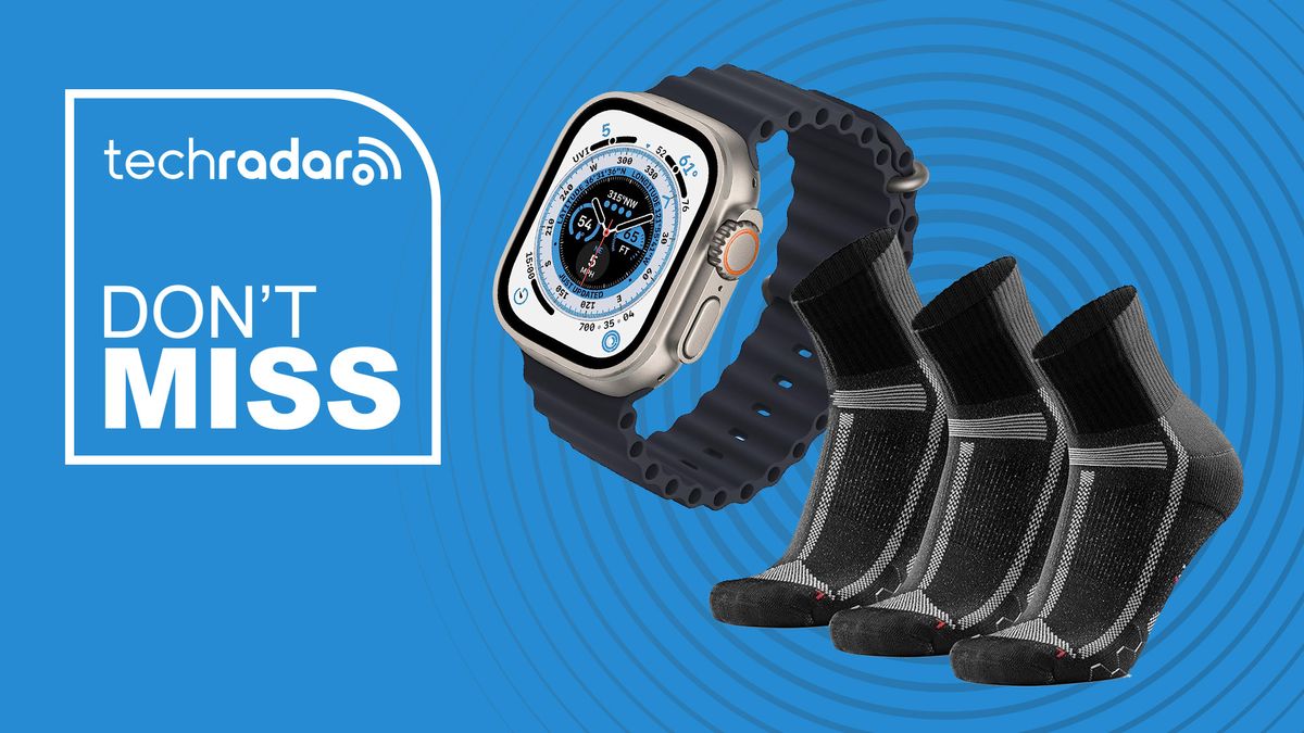 Danish Endurance Socks and APple Watch on Techradar background