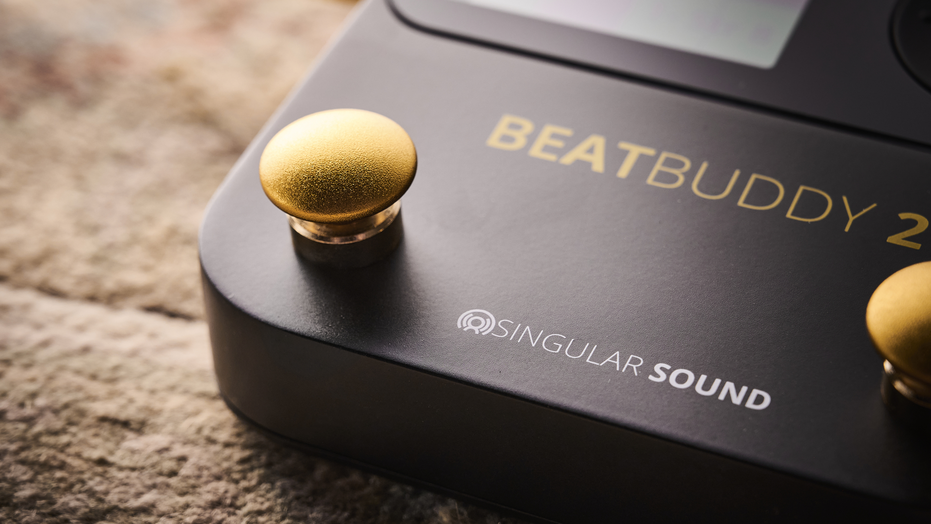 The footswitch on a Singular Sound BeatBuddy 2 drum machine pedal