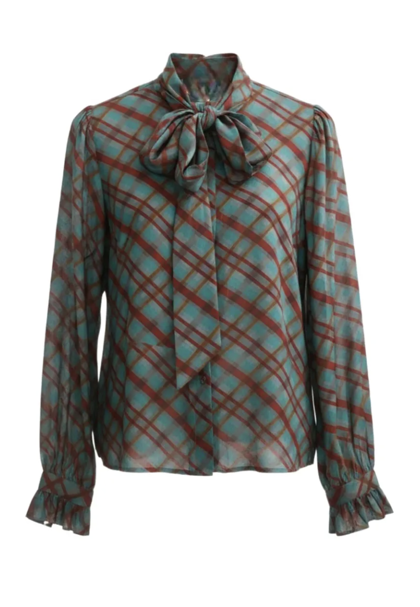 Saint Laurent , 1980s check lavalliere blouse