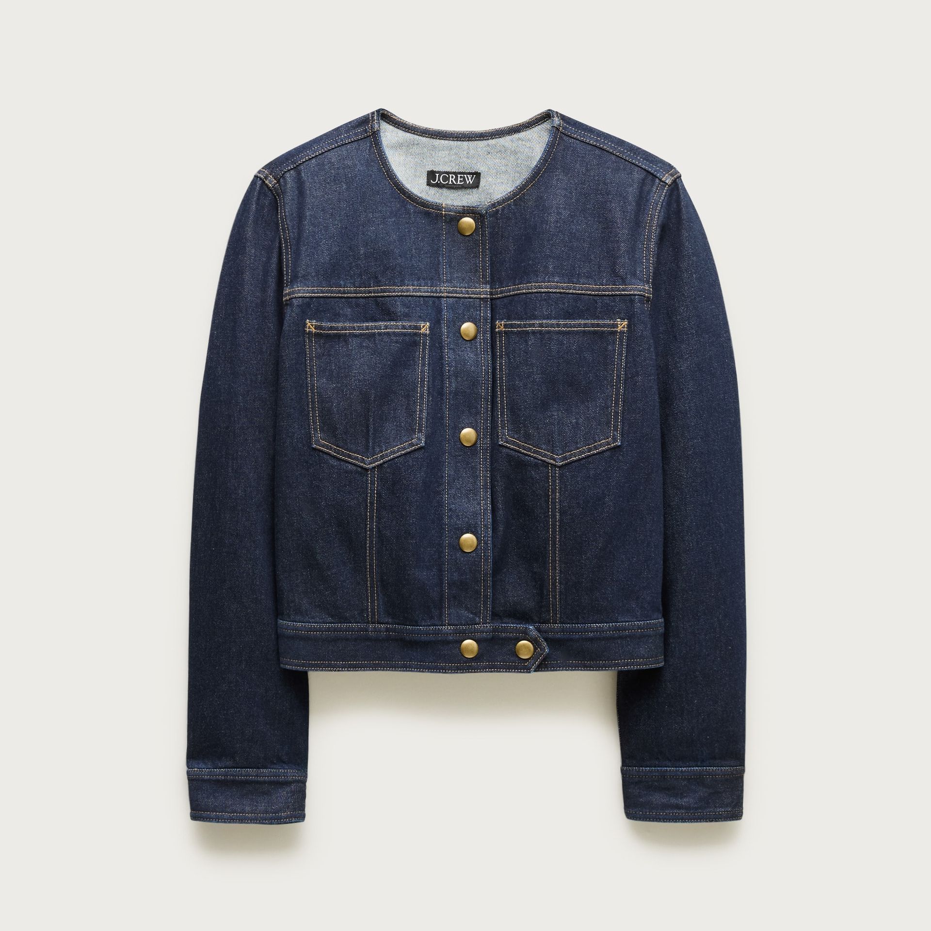 Collarless Denim Trucker Jacket