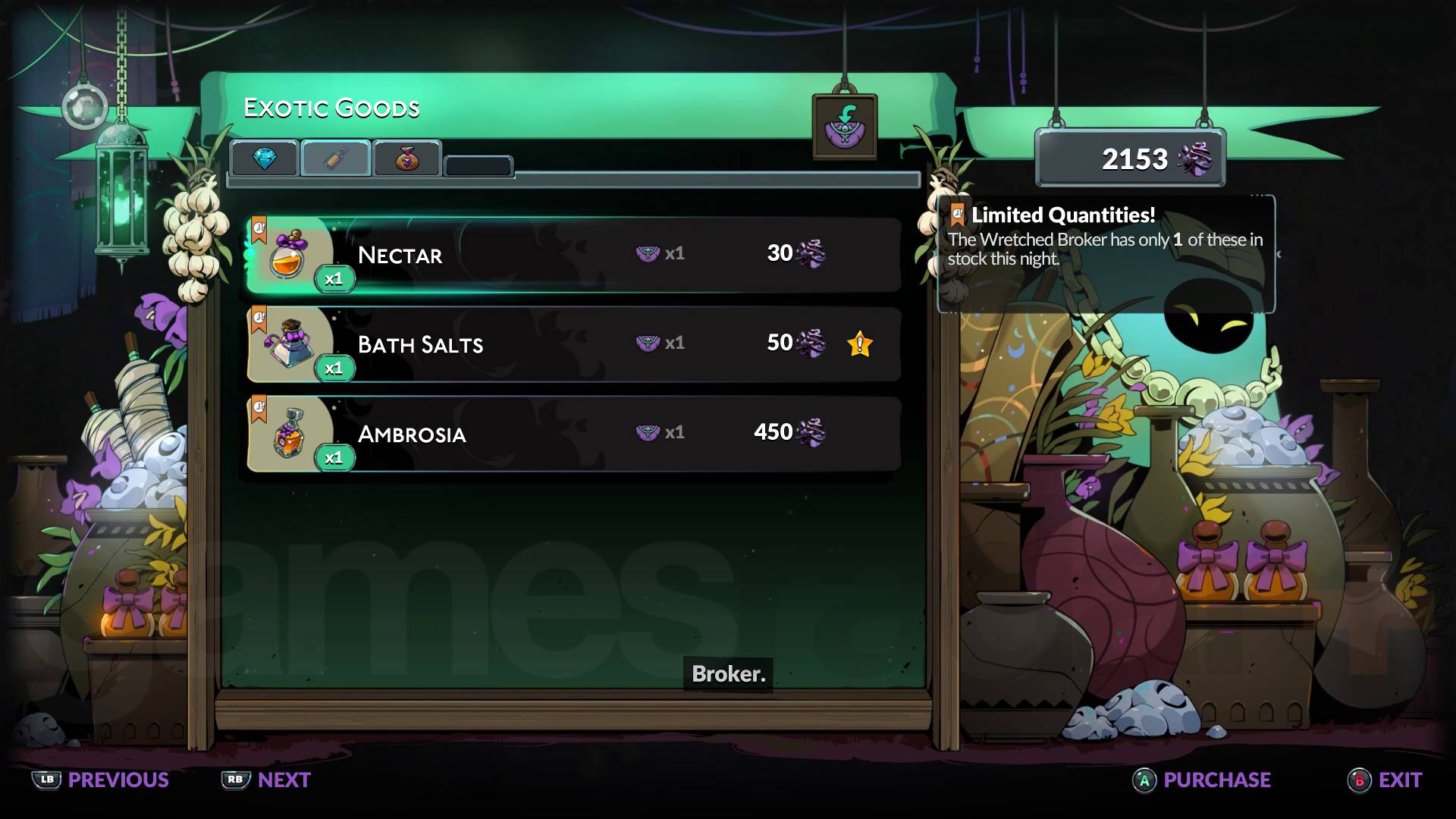 Hades 2 Nectar for sale from the wretched broker